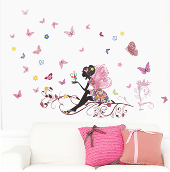 Obrázek z Samolepka na zeď - víla s motýlky 