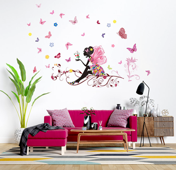 Obrázek z Samolepka na zeď - víla s motýlky 