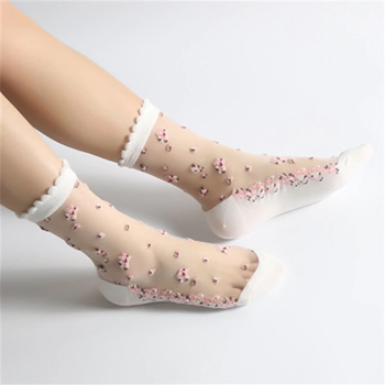 Obrázek z Průhledné ponožky s květy -  bílé 