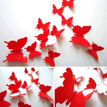 Obrázek z 3D motýlci na zeď - červená 