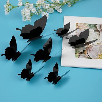 Obrázek z 3D motýlci na zeď - černá 