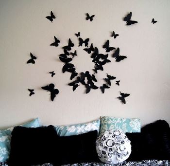 Obrázek z 3D motýlci na zeď - černá 