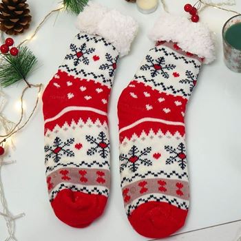 Obrázek Vánoční hřejivé ponožky s kožíškem - sněhové vločky