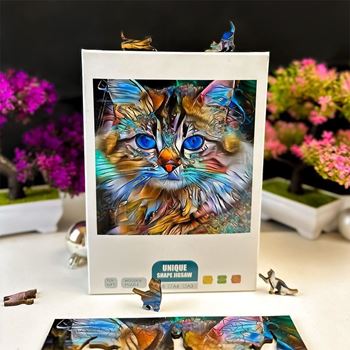 Obrázek z Dřevěné kočičí puzzle - mourovatá kočka 