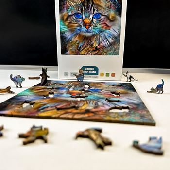 Obrázek z Dřevěné kočičí puzzle - mourovatá kočka 