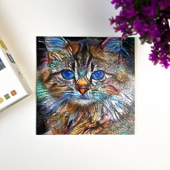 Obrázek Dřevěné kočičí puzzle - mourovatá kočka