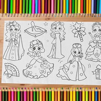 Obrázek Lepitelné omalovánky v roli 3 m + pastelky - princezny