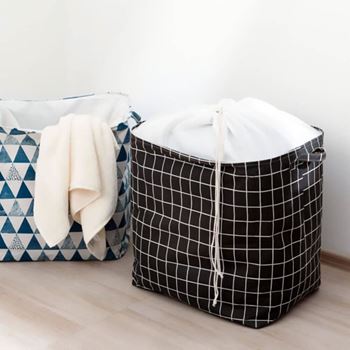 Obrázek z Úložný koš na textil se stahovací šňůrkou - kostky 