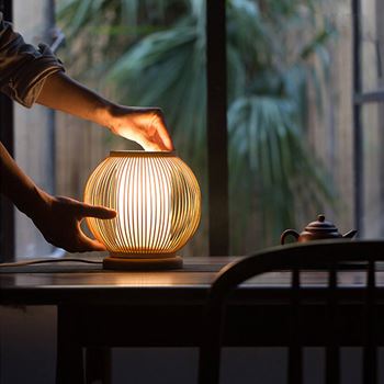 Obrázek z Bambusová stolní lampa s LED žárovkou 