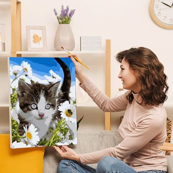 Obrázek Malování podle čísel, vypnuté plátno na rám - koťátko