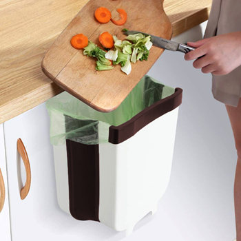 Obrázek z Skládací závěsný koš na dvířka - bílo-hnědý 