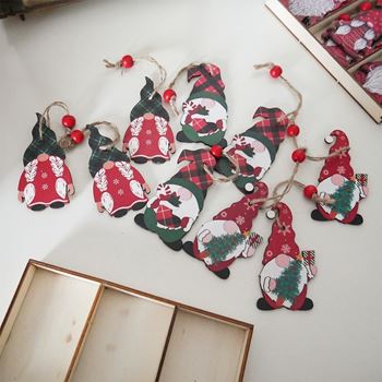 Obrázek Sada dřevěných ozdob trpaslíci 9 ks - červeno-zelená sada