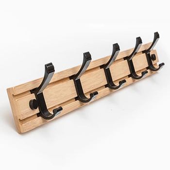 Obrázek Dřevěný věšák s 5 kovovými háčky 50 cm 