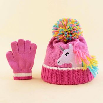 Obrázek Dětská zimní sada čepice a rukavic s jednorožcem