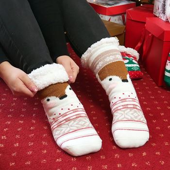 Obrázek z Vánoční hřejivé ponožky s kožíškem - sobík 