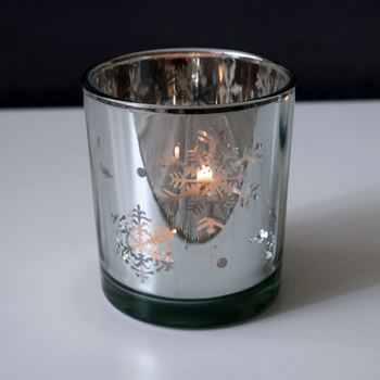 Obrázek Skleněný vánoční svícen na čajovou svíčku - sněhové vločky