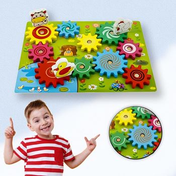 Obrázek Dřevěná hračka s ozubenými kolečky se zvířátky