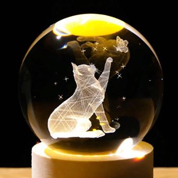 Obrázek  LED svítící skleněná koule - kočka 