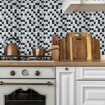 Obrázek z Skleněná mozaika na mřížce 30 x 30 cm - černobílá 