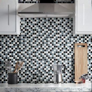 Obrázek z Skleněná mozaika na mřížce 30 x 30 cm - černobílá 