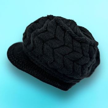 Obrázek Zateplený baret s kožíškem - černý