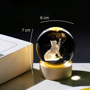 Obrázek  LED svítící skleněná koule - kočka 