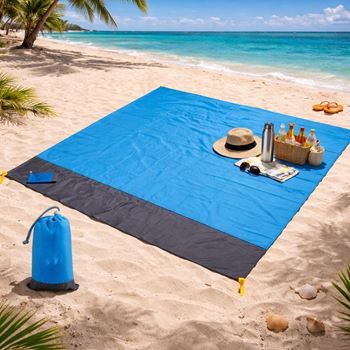 Obrázek z Plážová podložka s kolíky odolná vůči vodě a písku 2x2 m modrá 