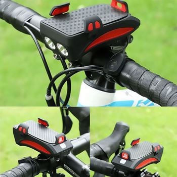 Obrázek 4v1: LED světlo, 4000 mAh powerbanka, zvonek a držák mobilu na kolo