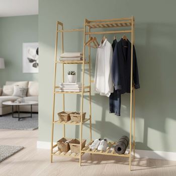 Obrázek Dřevěný stojan na oblečení s policemi a věšákem - šířka 80 cm