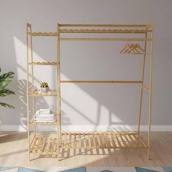 Obrázek Bambusový stojan na oblečení s policemi a věšákem - šířka 130 cm