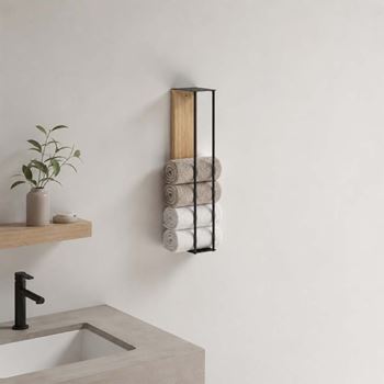 Obrázek z Nástěnný držák na ručníky dřevo/kov 40 cm 