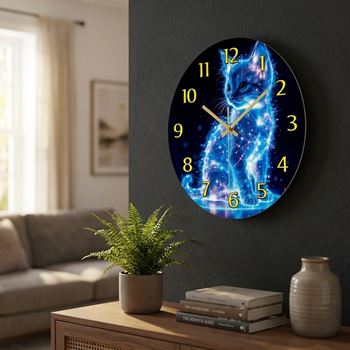 Obrázek z Nástěnné hodiny s kočkou – neonový motiv 